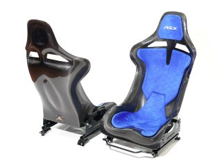CF Seat V5 with Blue Alcantara padding + Rails and slider kit for RSX / DC5
- Black honeycomb stitching pattern.
- RSX logo stitching on headrest padding.