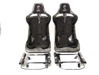 Forged CF (with Gold Flakes) Seats V5-Slim + plug&play rails and slider kit for Mustang 1998.