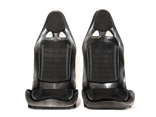 CF Seats V3 with custom padding, black leather mixed with black Alcantara + Corvette Z06 logo stitching on headrest padding.