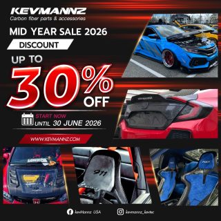 DISCOUNT up to 30% off !
Get ready to take your car to new heights! Our Mid Year Sale 2026 is now live until June 30th, 2026, offering you the perfect opportunity to upgrade your ride with confidence. With discounts of up to 30% on our premium KevMannz carbon fiber products, you can unlock a fresh new look and feel.
Explore our collection now and discover the possibilities: Wide body kits (20%-30% off), Seats (20%-25% off), Hoods (12.5% off), Fenders (15% off), Trunks (10% off), Engine Bay dress-up kits (30% off), and Spoilers (5% off).
Visit www.KevMannz.com to start building your dream car today!